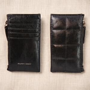 Poppy Grey Napa Quilted Leather RFID Credit Card Wallet Vegan Black